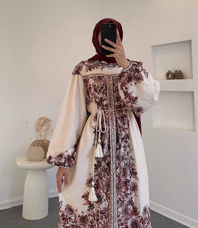 Floral Embroidered Cotton Maxi Dress Modest & Elegant Design The Levant Swan Floral Embroidered Cotton Maxi Dress Modest & Elegant Design The Levant Swan