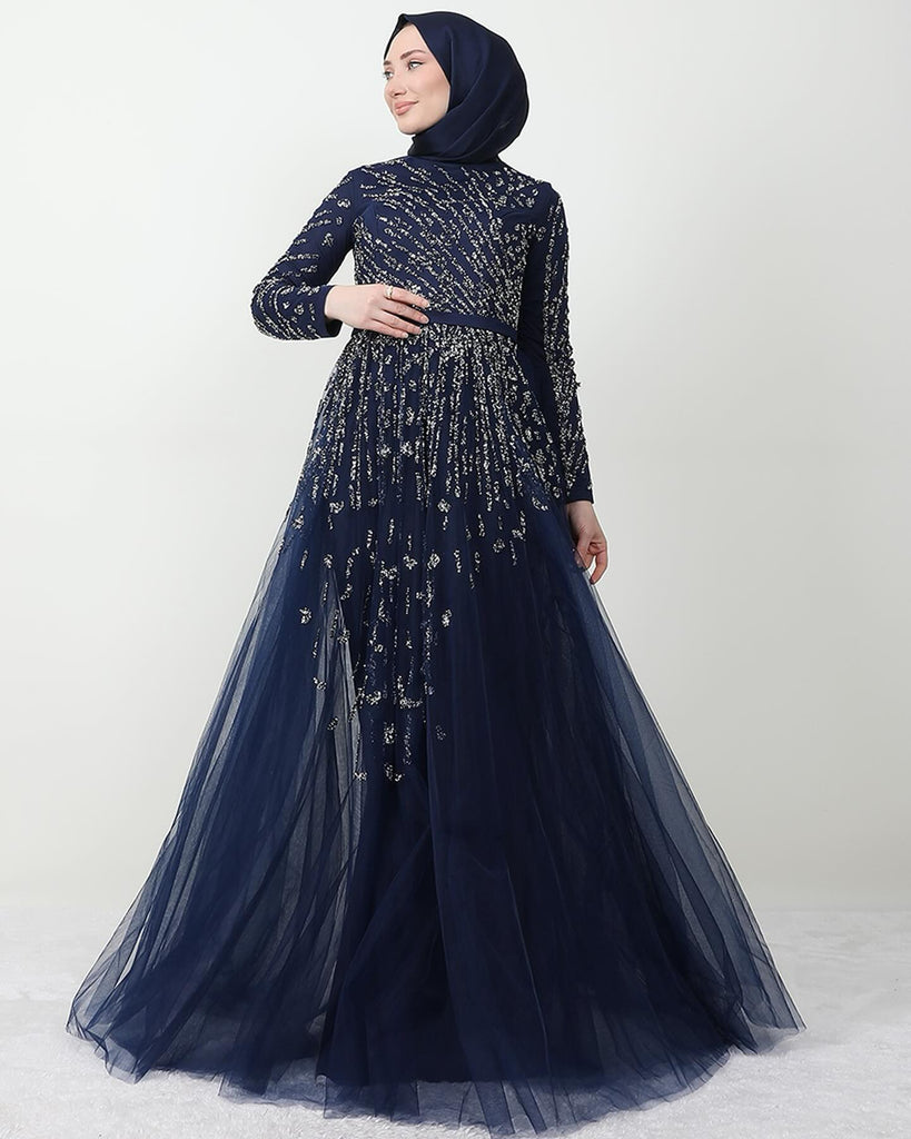 Embellished Tulle Evening Dress