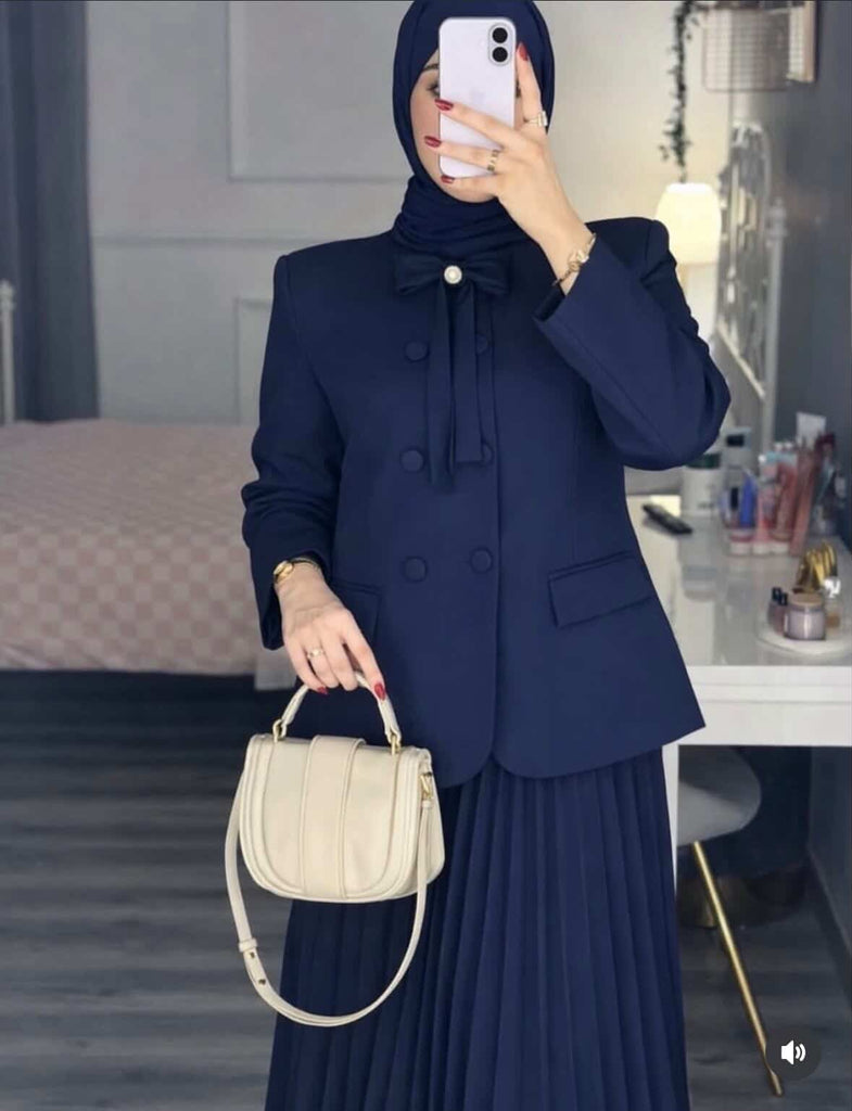 Elegant Modest Blazer & Pleated Skirt Set