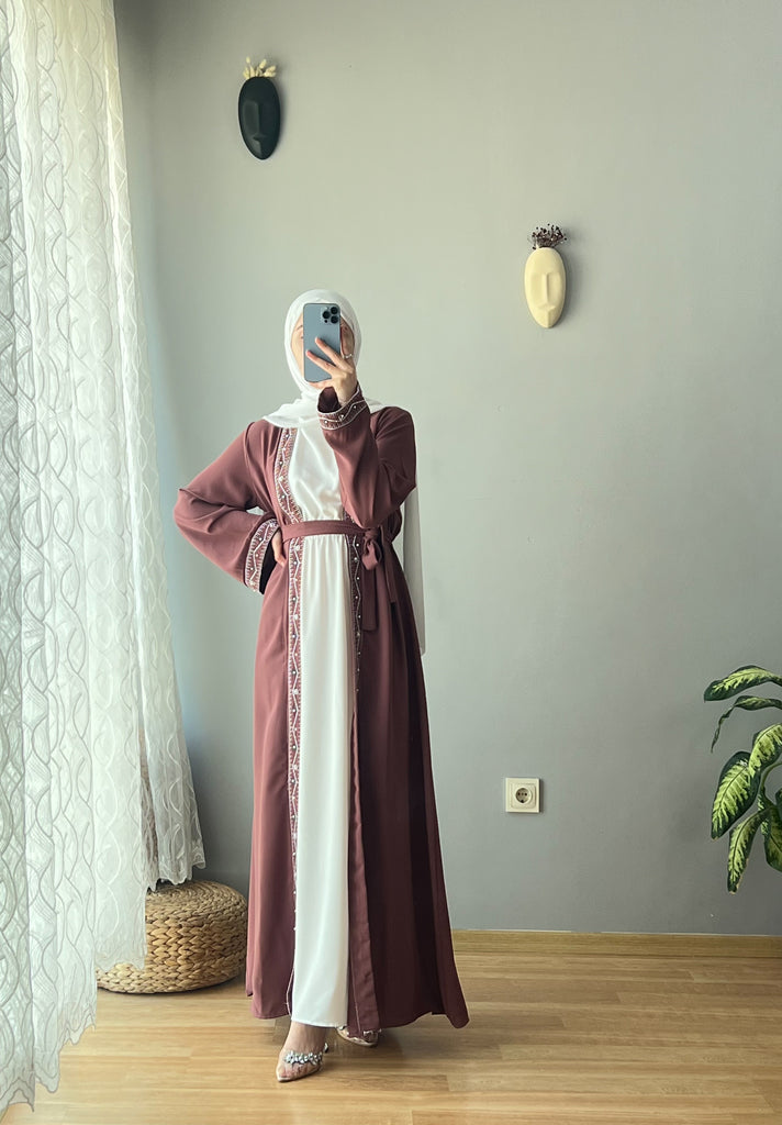 Elegant Two-Piece Embroidered Open Abaya Set