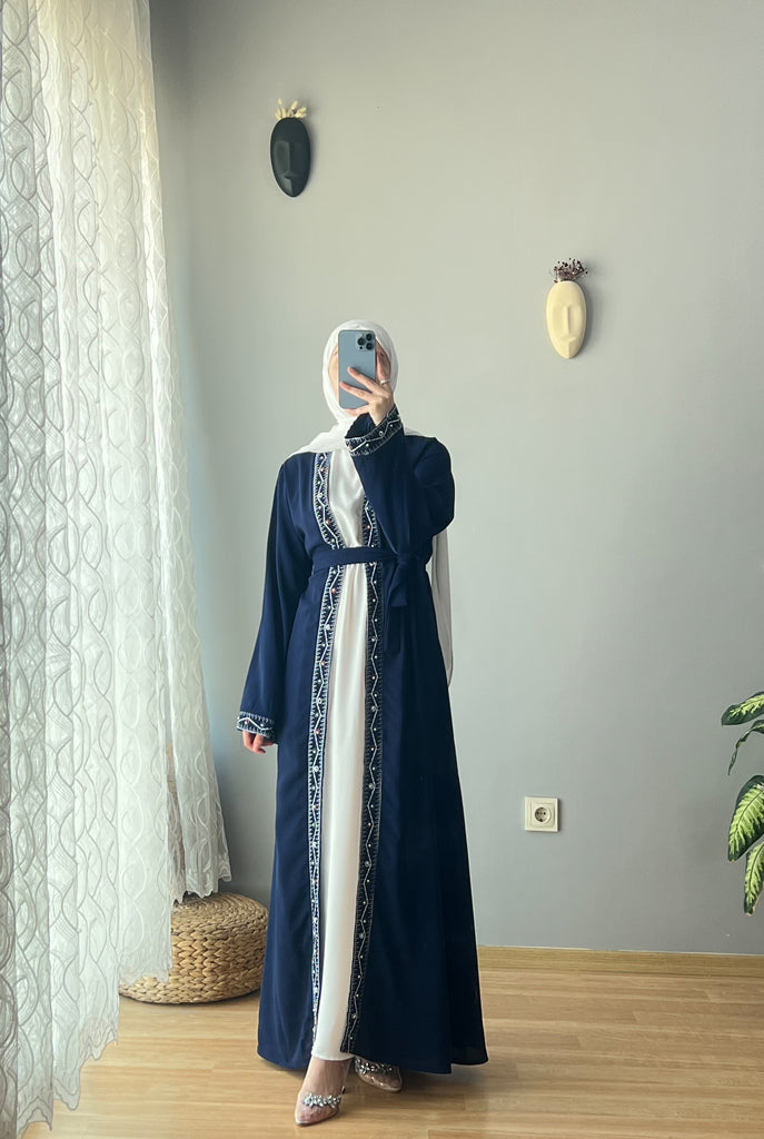 Elegant Two-Piece Embroidered Open Abaya Set