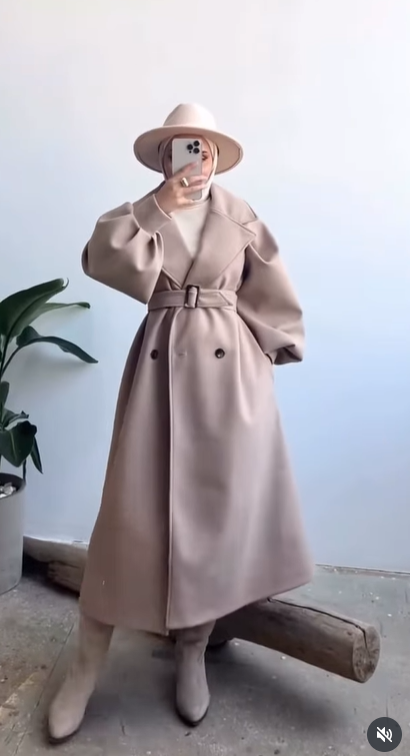 Modest Double-Breasted Coat with Belt