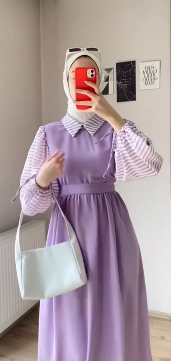 Casual Dress - Striped sleeves