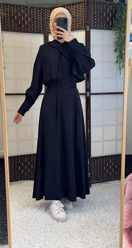 Black Three-Piece Modest Set – Shirt, Vest & Maxi Skirt