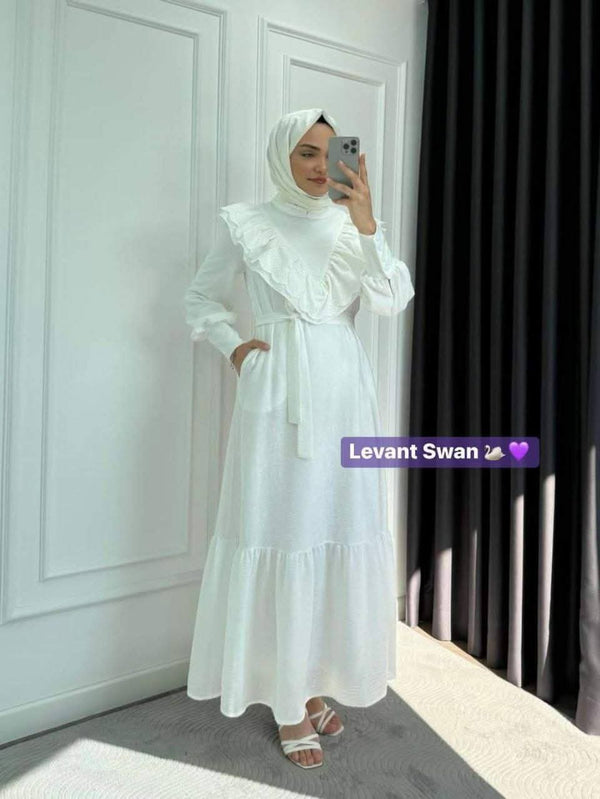 Ruffle Detail Modest Dress with Belt