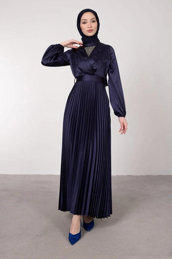 Satin Pleated Evening Dress