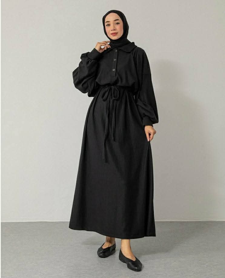 Casual Black Maxi Shirt Dress