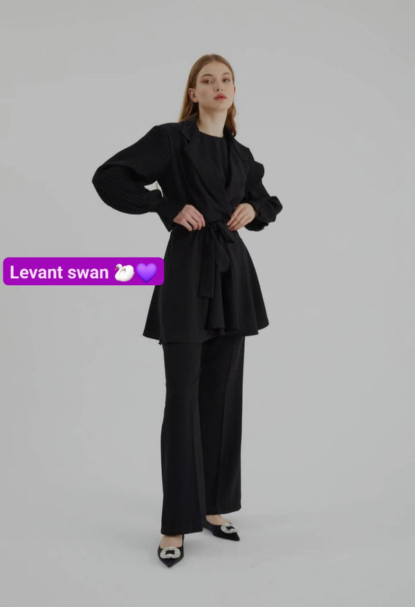Pleated Sleeve Pantsuit