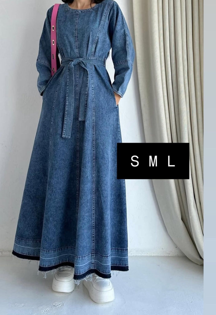Denim Maxi Dress with Belt