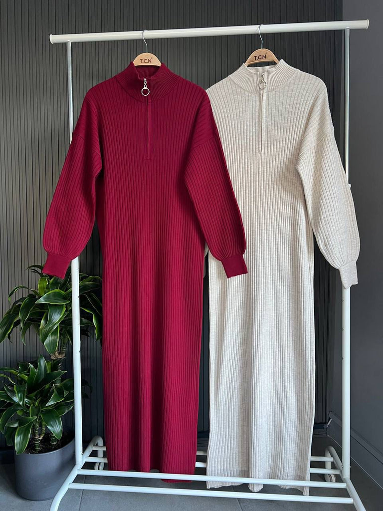 Ribbed Knit High-Neck Maxi Dress – Winter Essentials