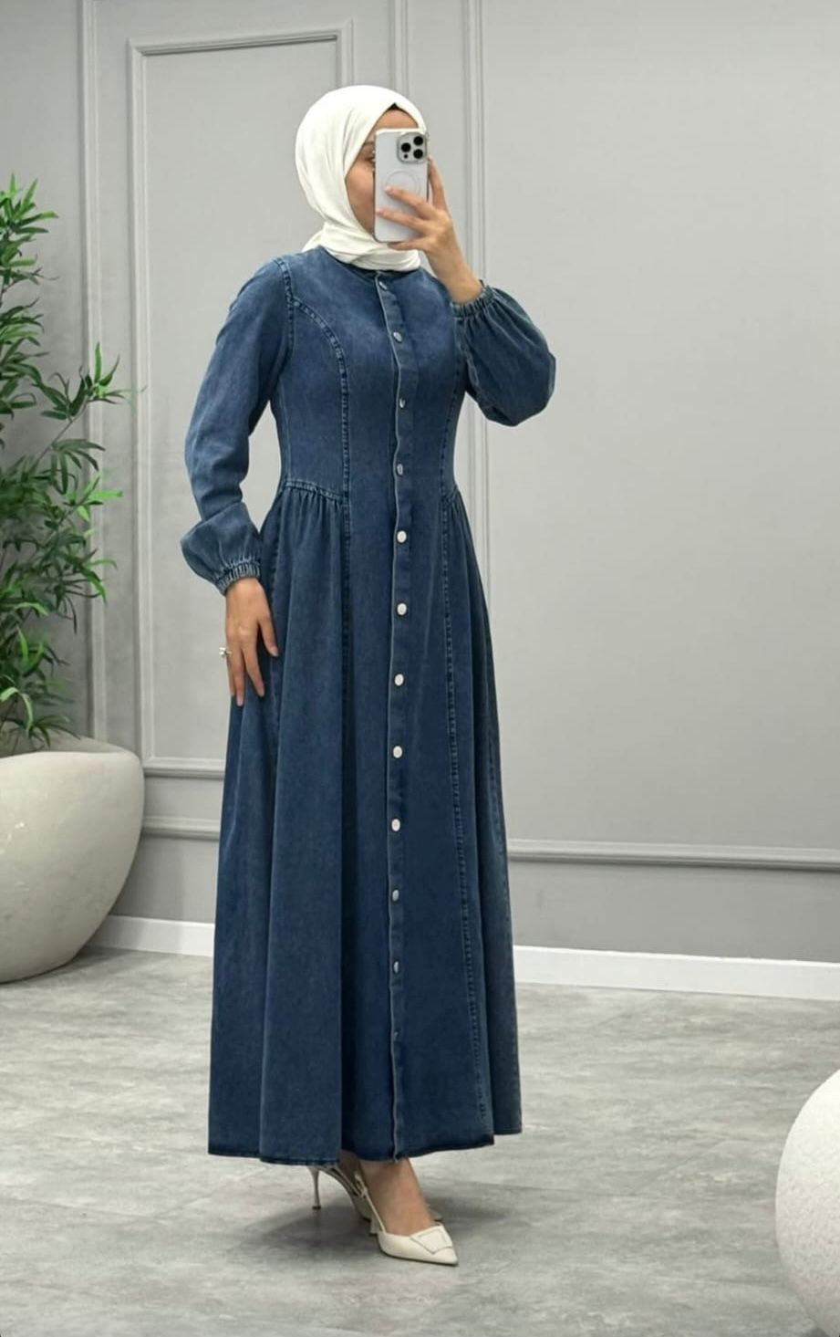 Modest Denim Maxi Dress with Front Buttons – The Levant Swan