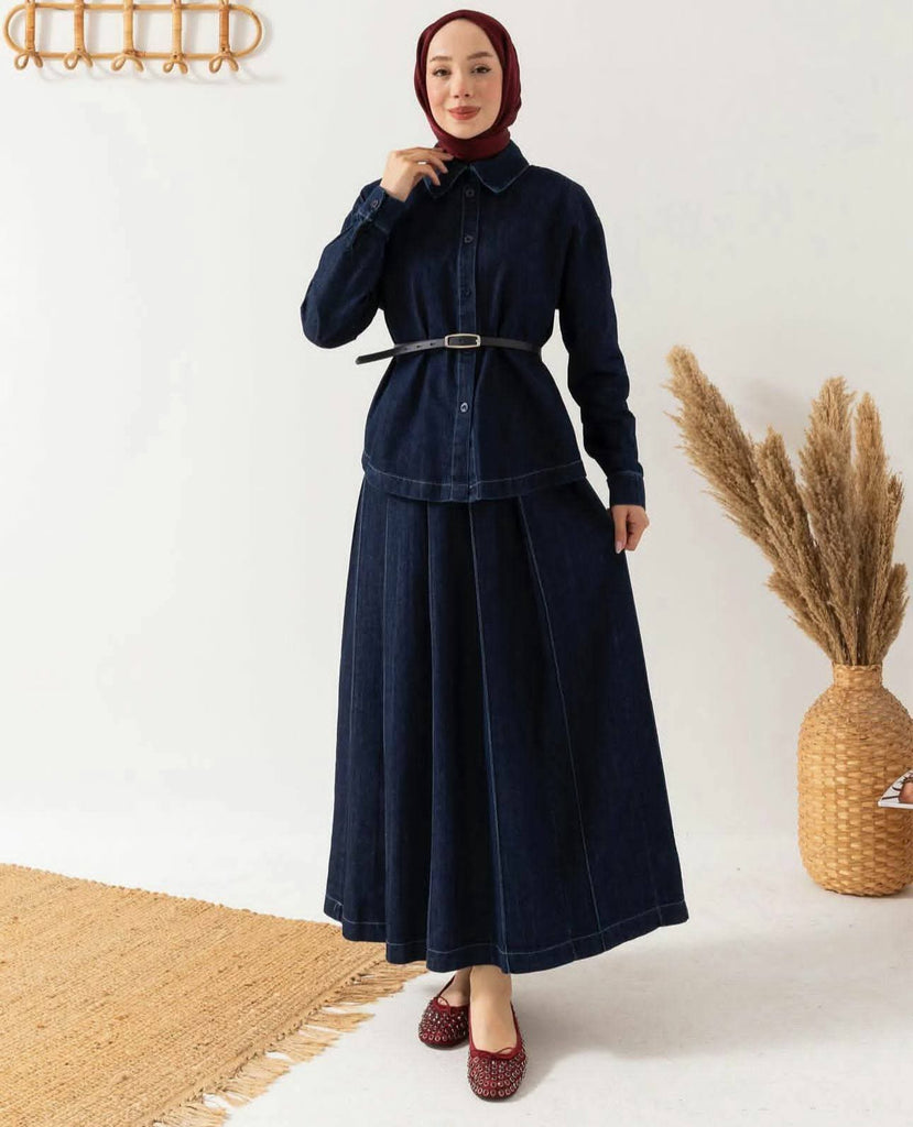 Dark Denim Two-Piece Set – Shirt & Maxi Skirt