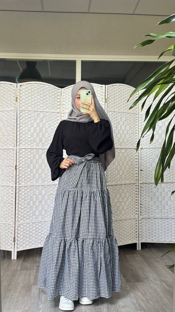 Gingham Tiered Maxi Skirt