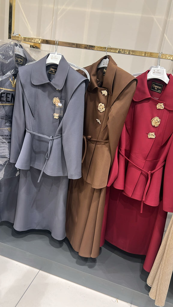 Elegant Belted Modest Suit Set with Maxi Skirt