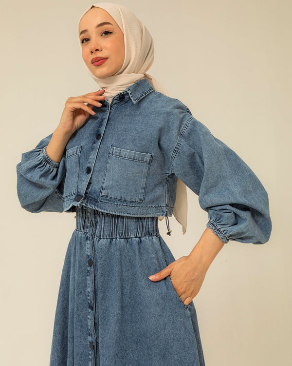 Two-Piece Denim Dress and Jacket Set