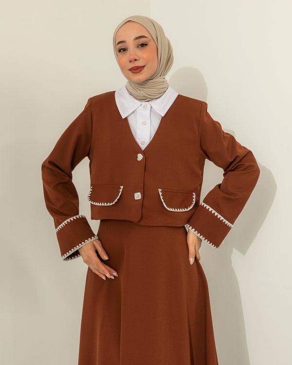 Elegant Contrast Trim Skirt and Jacket Set