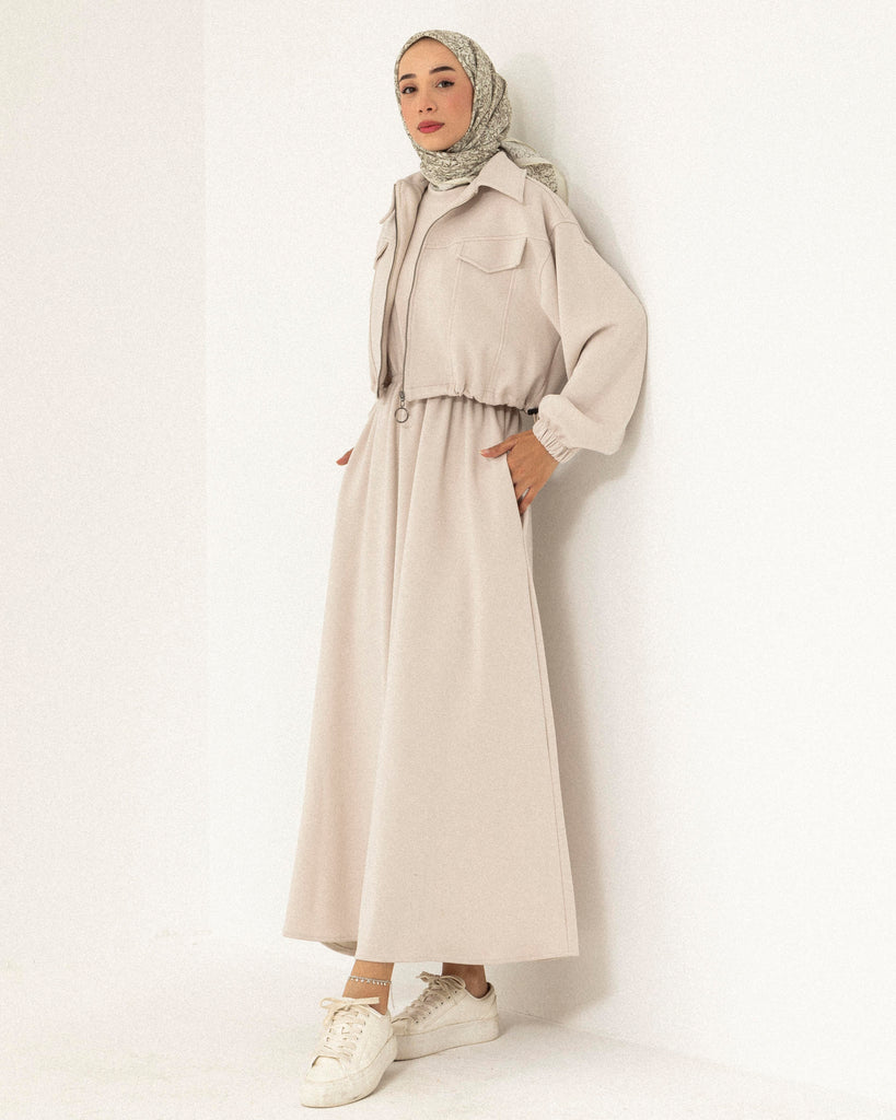 Two-Piece Zippered Jacket and Long Dress Set