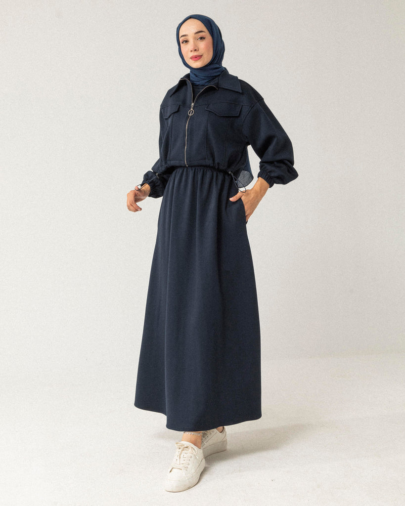 Two-Piece Zippered Jacket and Long Dress Set