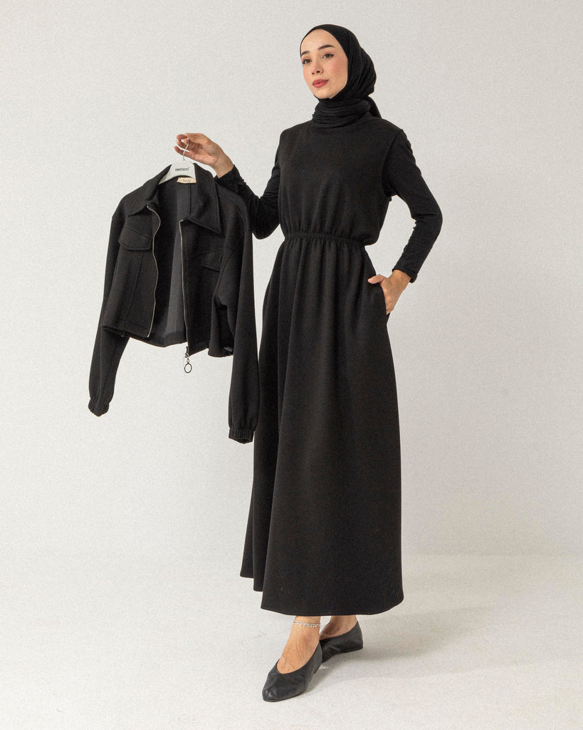 Two-Piece Zippered Jacket and Long Dress Set