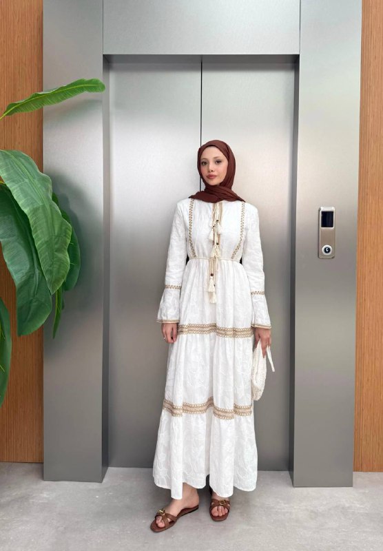 White Embroidered Boho Maxi Dress with Long Sleeves