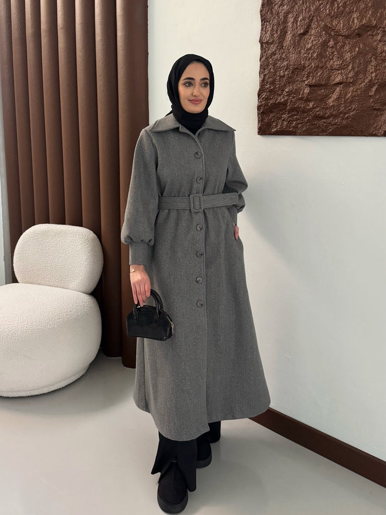 Elegant Belted Long Coat – Modest Chic Collection