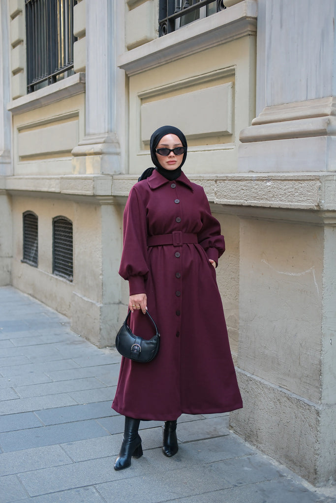 Elegant Belted Long Coat – Modest Chic Collection