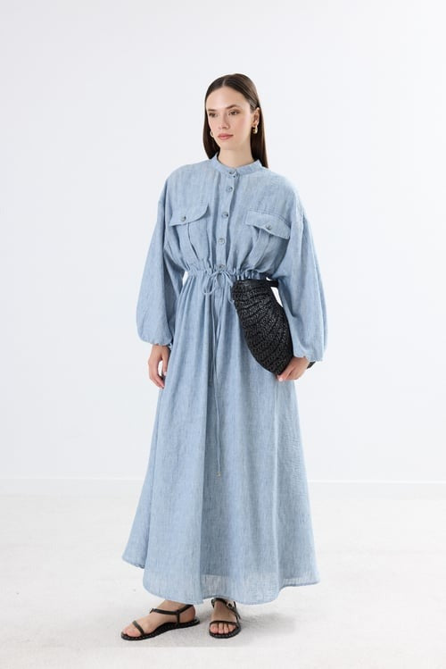 Drawstring Waist Linen Dress with Front Pockets – The Levant Swan