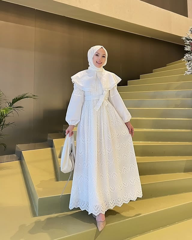 Elegant Broderie Modest Maxi Dress