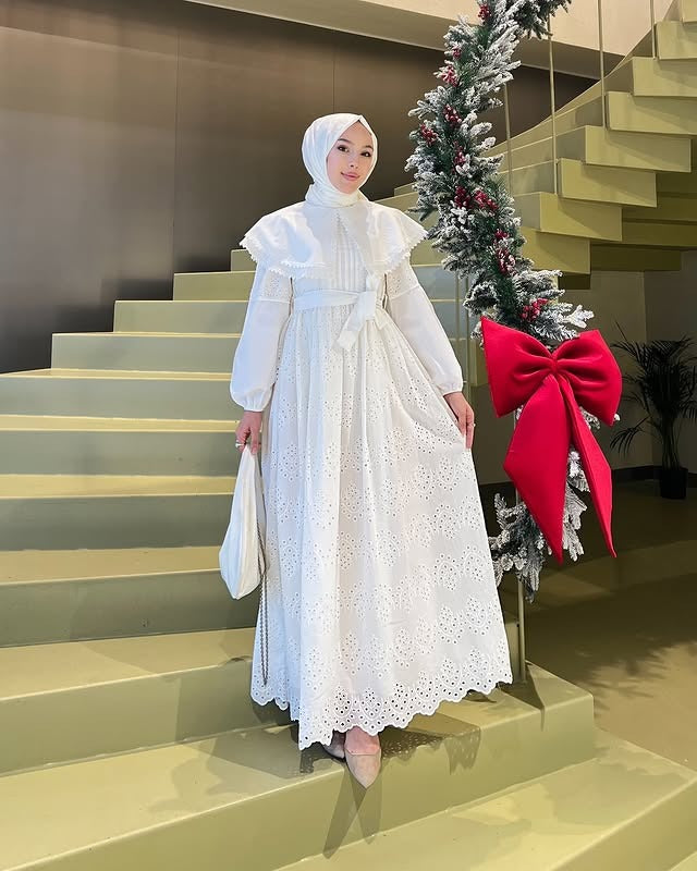 Elegant Broderie Modest Maxi Dress