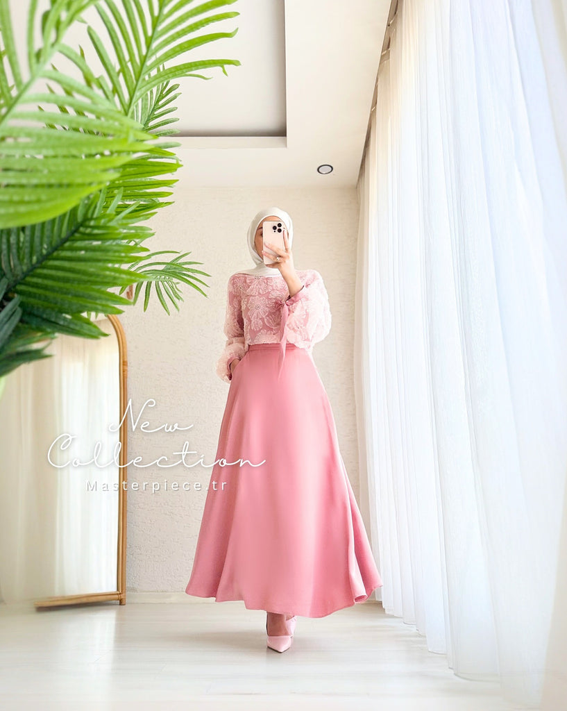 Elegant Modest Lace Top & Long Skirt Set
