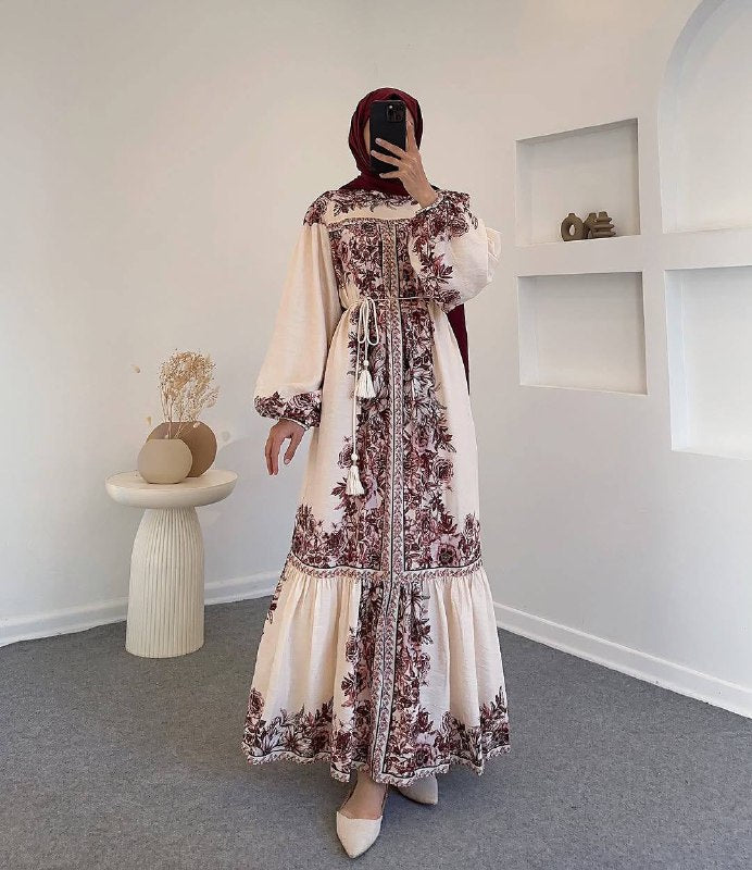 Floral Embroidered Cotton Maxi Dress Modest & Elegant Design The Levant Swan Floral Embroidered Cotton Maxi Dress Modest & Elegant Design The Levant Swan