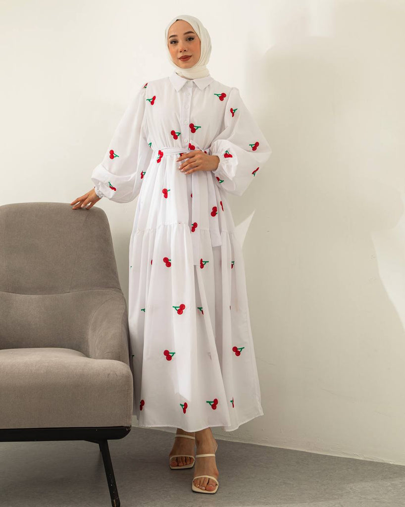 Pineapple - Cherry Embroidered Poplin Dress