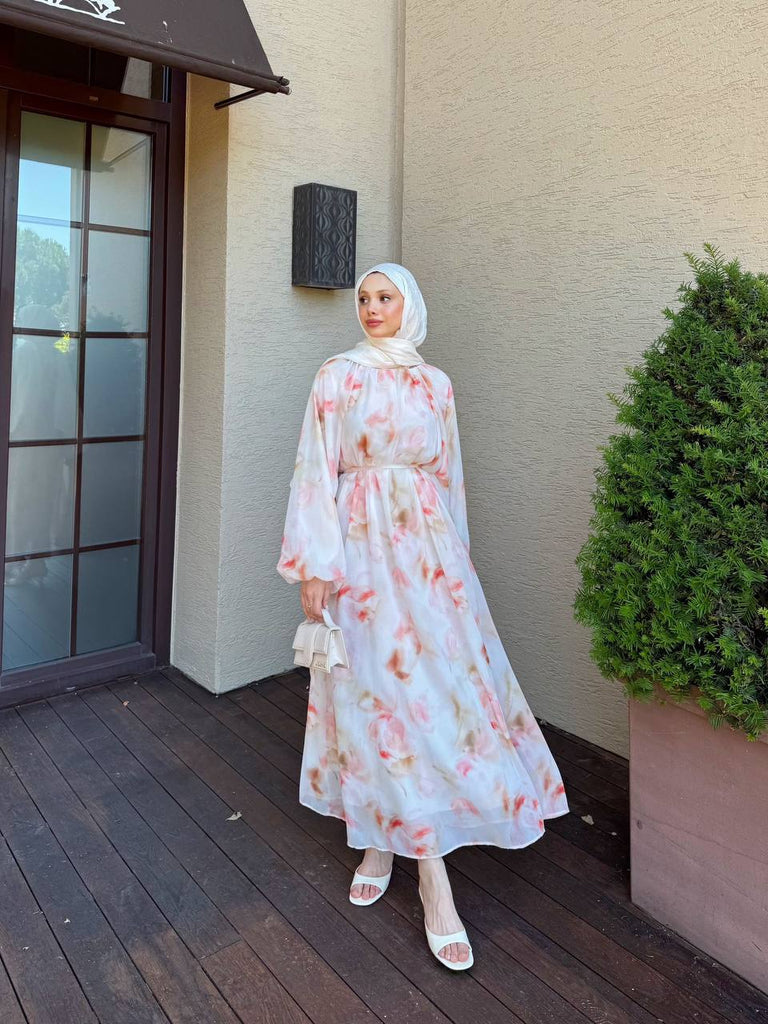 flora print chiffon maxi dress Printed Chiffon Maxi Dress – The Levant Swan