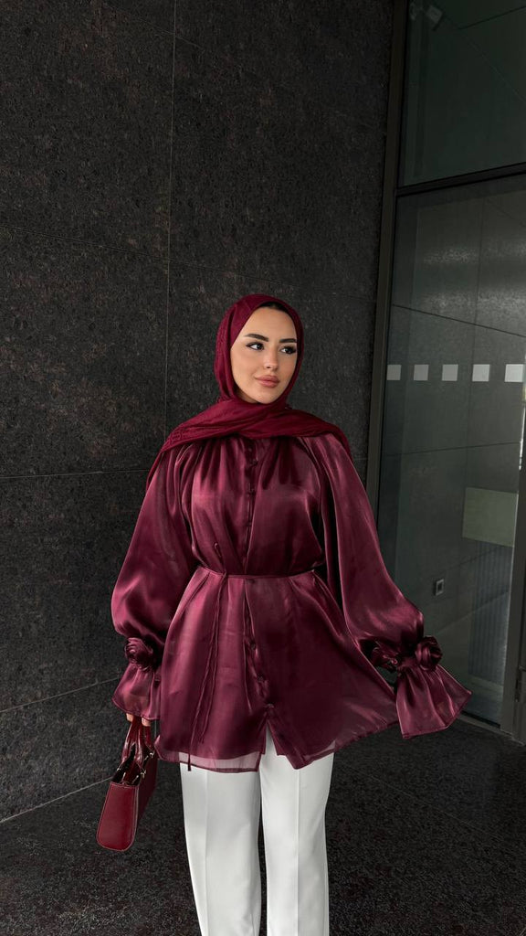 Satin Flower Sleeve Tunic