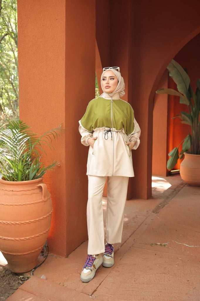 Modest Sporty Zip-Up Two-Piece Set