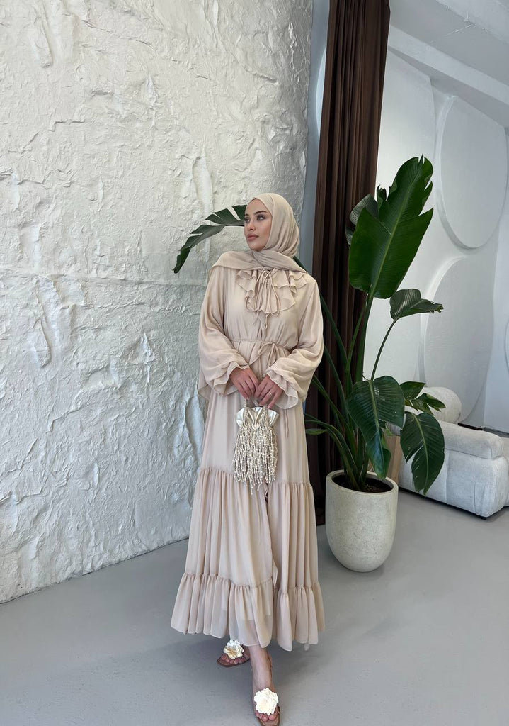 Elegant Ruffle Maxi Dress – Modest Flowing Chiffon Gown