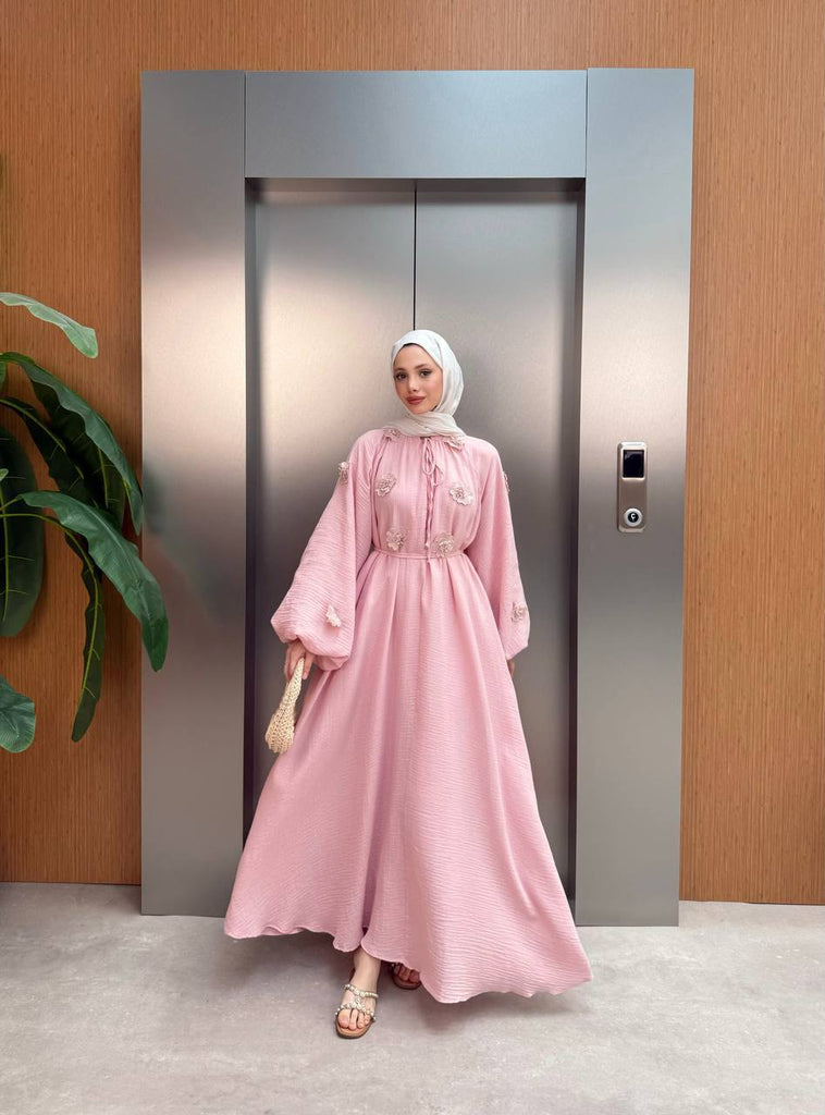 Embroidered Pink Maxi Dress – Modest & Elegant – The Levant Swan Embroidered Pink Maxi Dress – Modest & Elegant – The Levant Swan