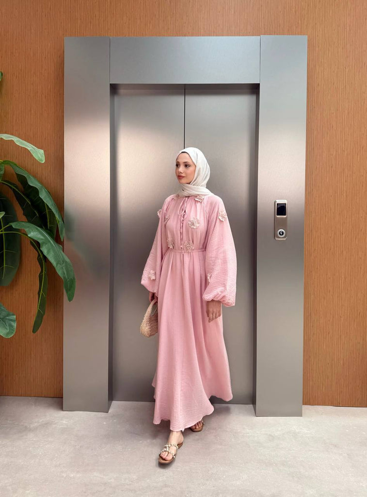 pink modest maxi dress Modest Powder Pink Floral Maxi Dress 32816PD