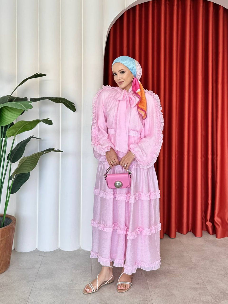 Shary Bow-Tie Ruffle Sleeve Two-Piece Set