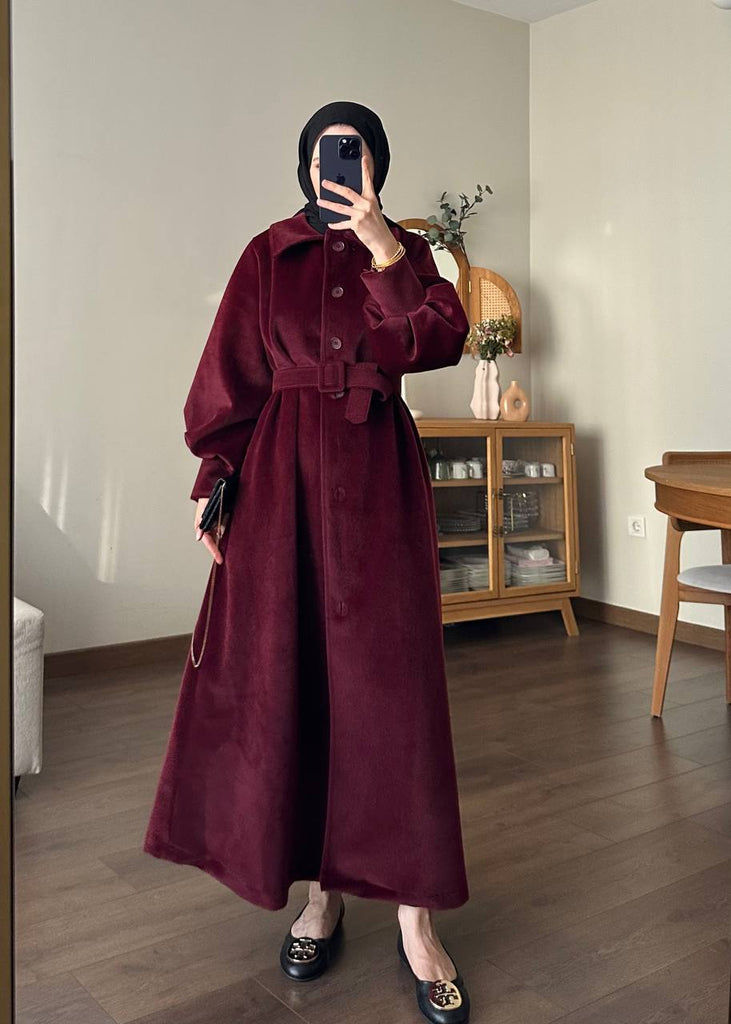 Elegant Modest Wool Belted Coat – Winter Collection