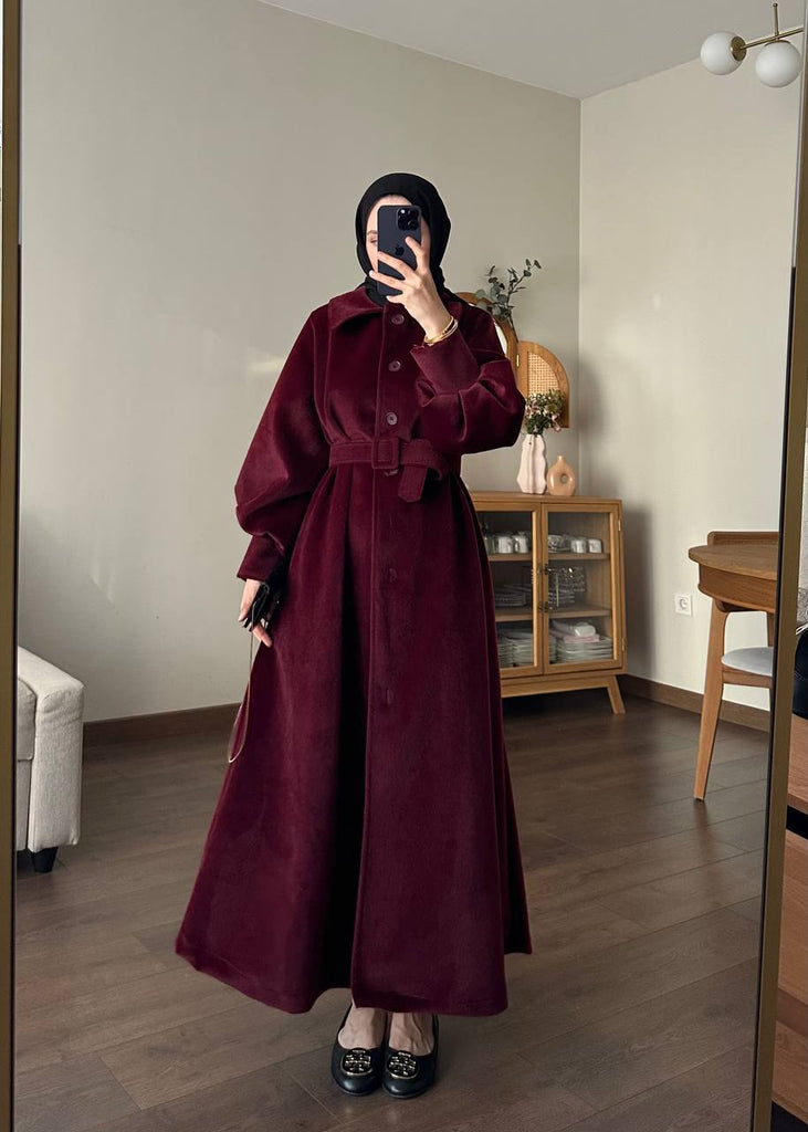 Elegant Modest Wool Belted Coat – Winter Collection
