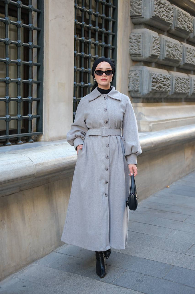 Elegant Belted Long Coat – Modest Chic Collection