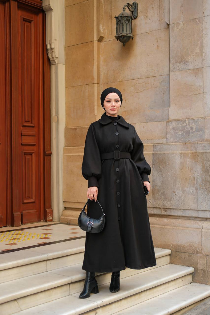 Elegant Belted Long Coat – Modest Chic Collection