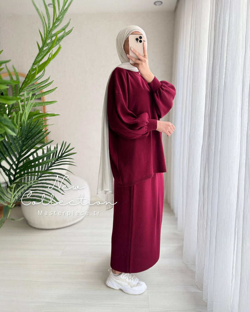 Women’s Modest Two-Piece Knit Set – Top & Maxi Skirt