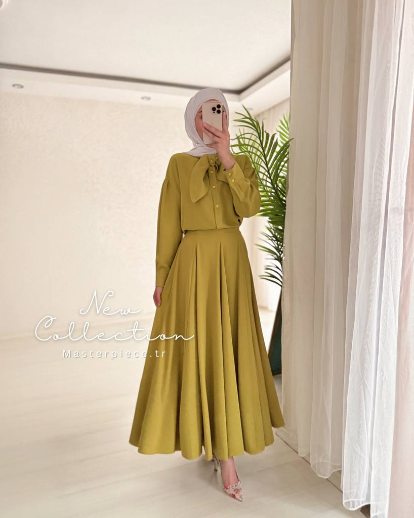 Elegant Bow Blouse & Pleated Maxi Skirt Set