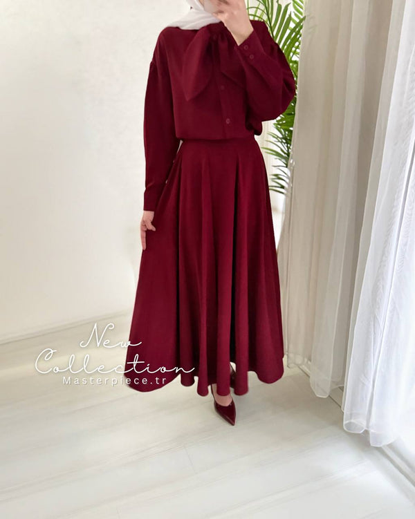 Elegant Bow Blouse & Pleated Maxi Skirt Set