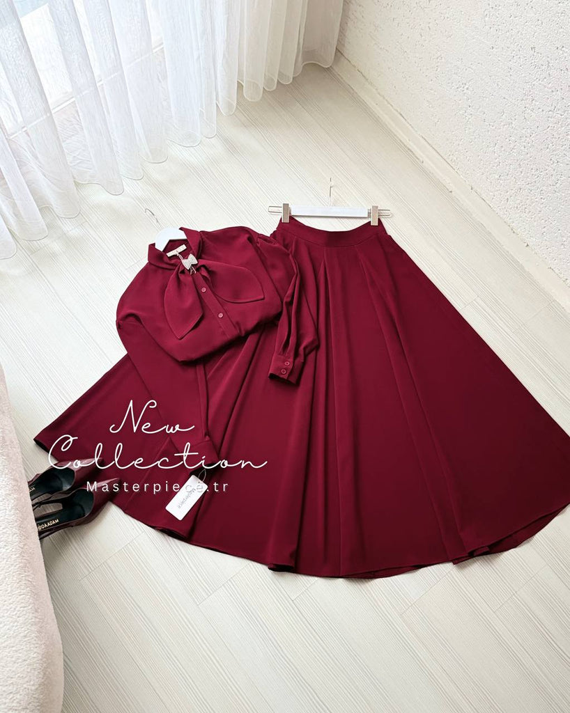 Elegant Bow Blouse & Pleated Maxi Skirt Set