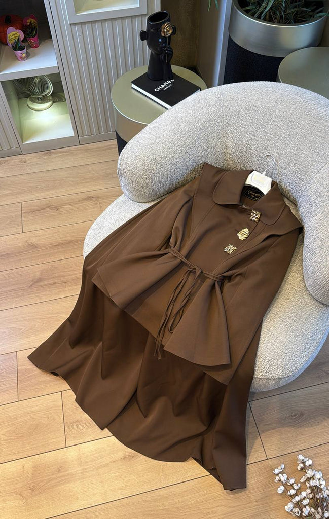 Elegant Belted Modest Suit Set with Maxi Skirt