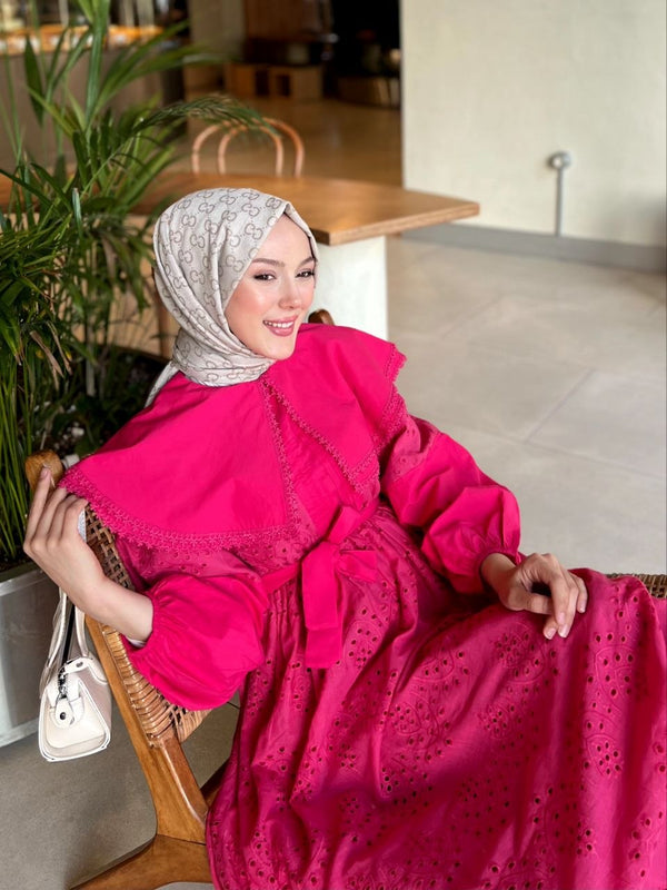 Elegant Broderie Modest Maxi Dress