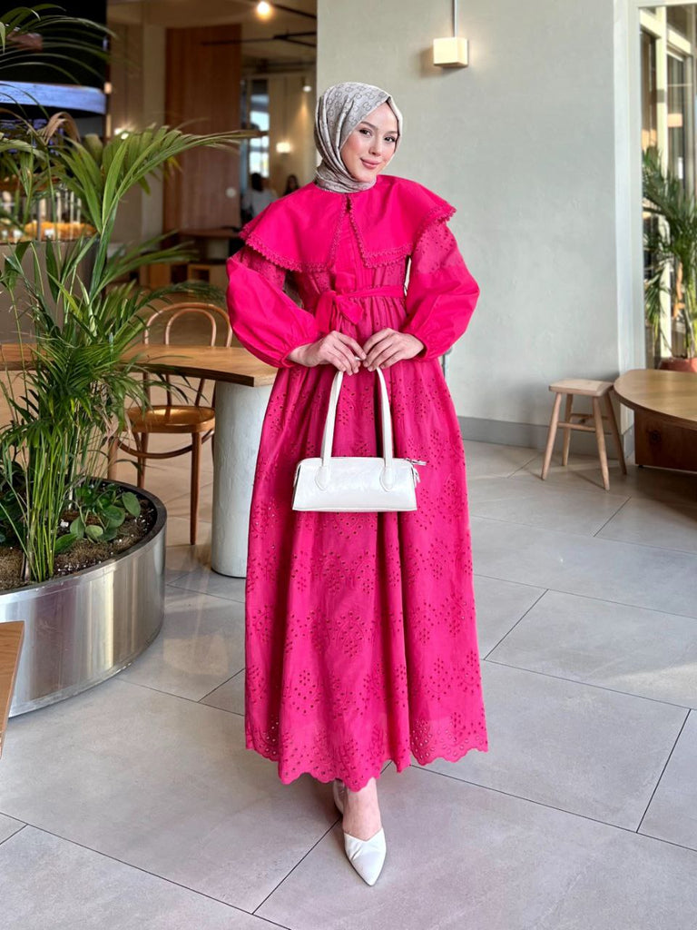 Elegant Broderie Modest Maxi Dress